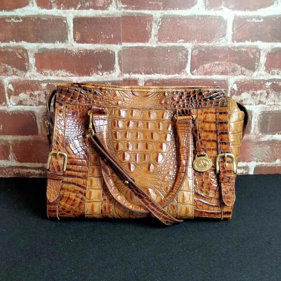 Brahmin Finley Carryall Satchel Honey Brown Melbourne Croc Embossed Bag - Picture 1 of 8